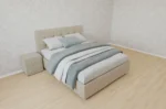 В наличии Кровать Афина, 160x200, с подъемным механизмом полное дно с полкой, Велюр Галакси лайт 02-бежевый, Ножки 5 см стандарт, Съёмный чехол на царгах